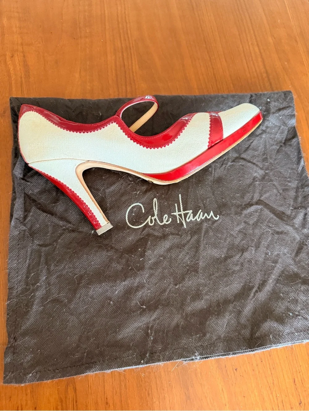 Cole Haan Two-Tone White and Red Mary Jane Heels